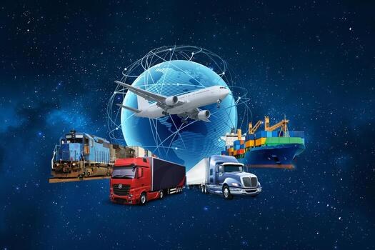 Road, rail, sea and air freight around a globe